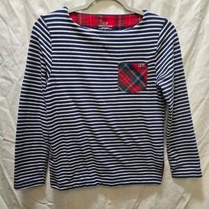 Vineyard Vines Girls Striped Long Sleeve Top Plaid Pocket Size Large Whale